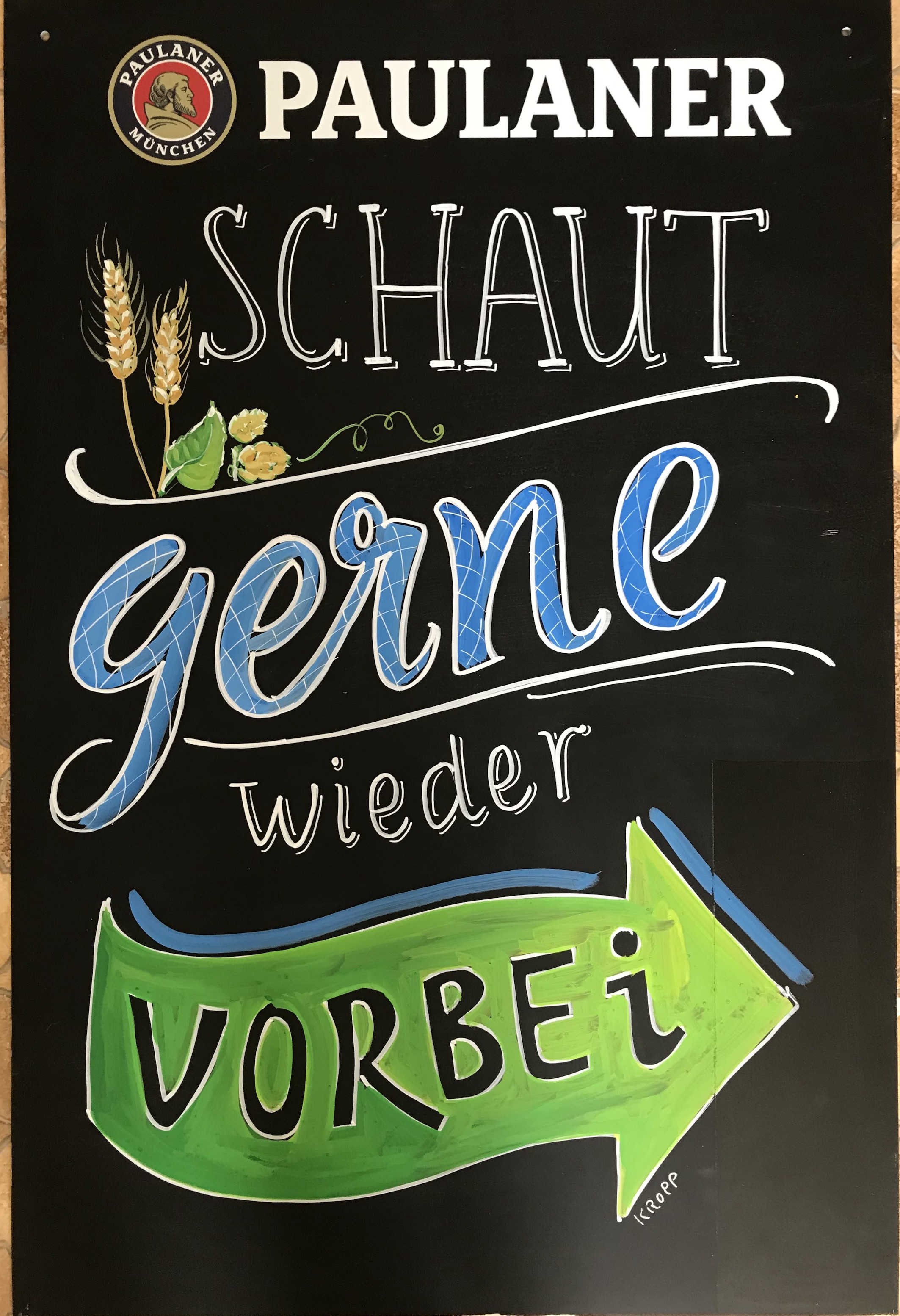 Kreidetafel für Paulaner Biergarten