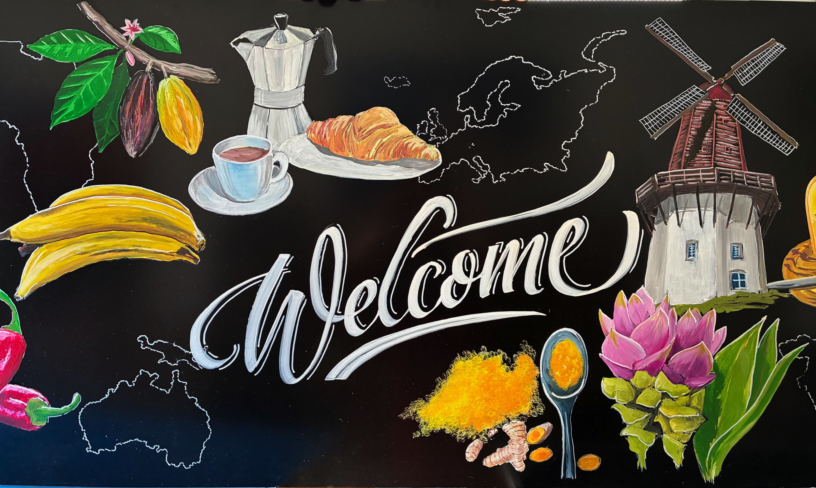 Kreidetafel Café Vista im Museum Fünf Kontinente - München