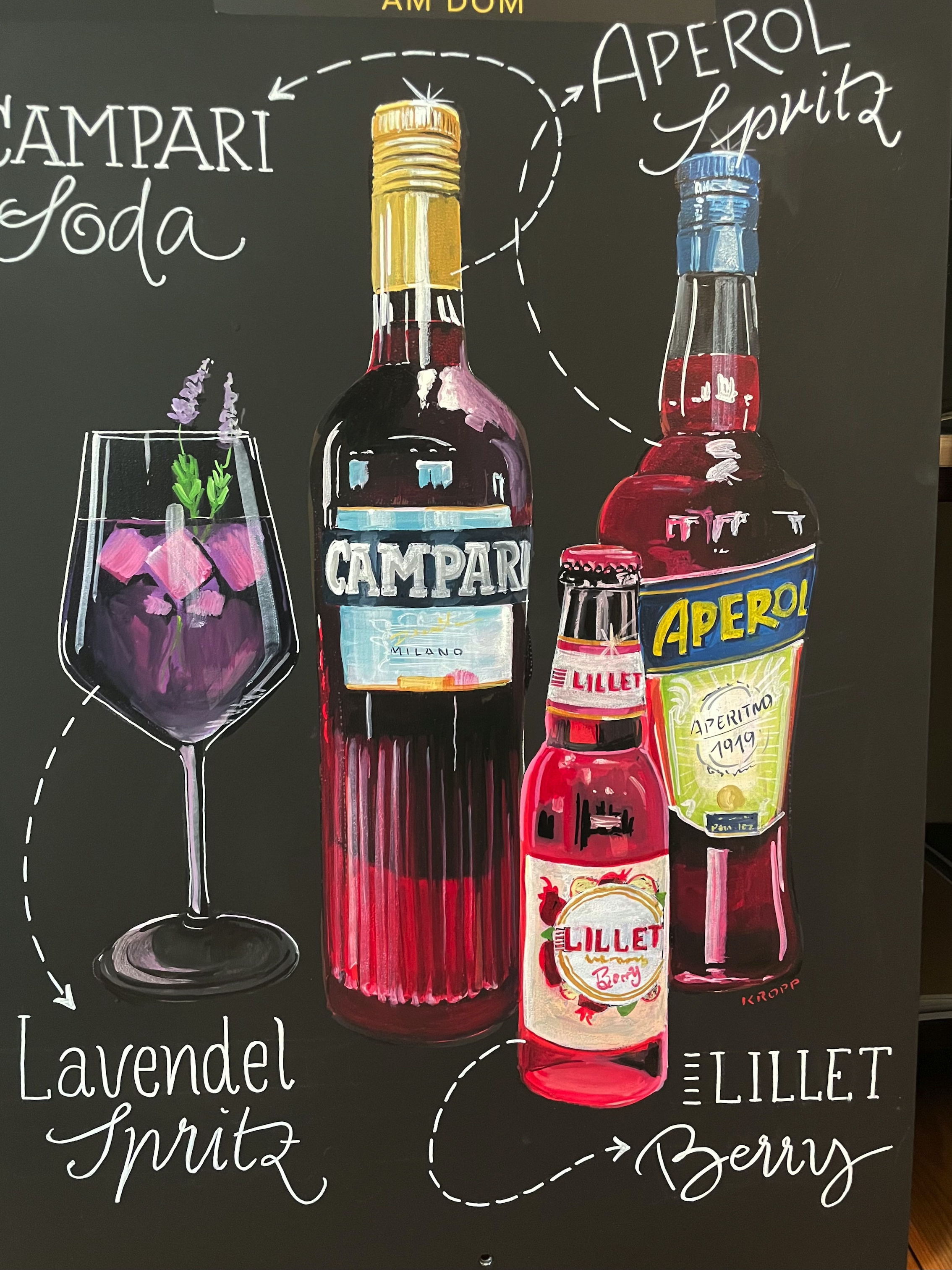 Kreidetafel - Leger am Dom Gastronomie München - Campari - freihand Illustration Marion Kropp