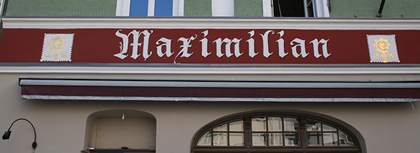 Fassadenbeschriftung, Maximilian, München Westermühlstrasse, Augustiner Bräu