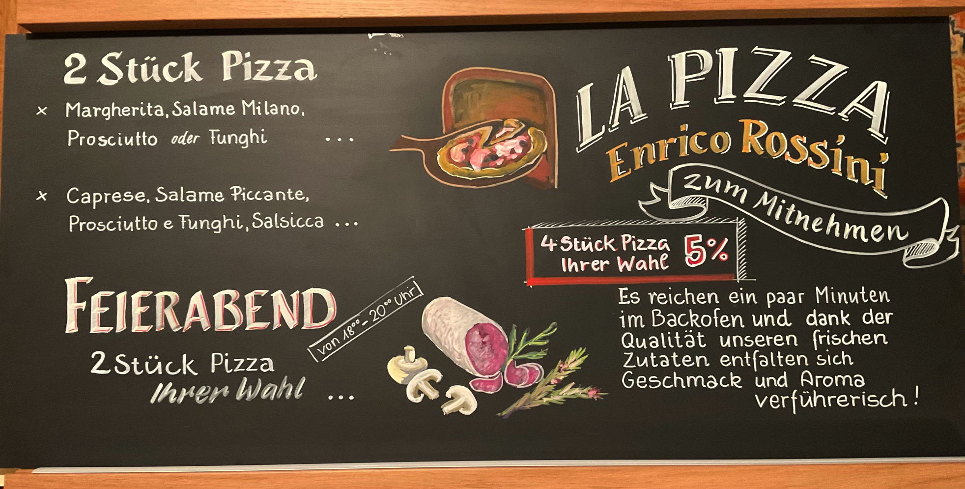 Kreidetafel für Takeaway Pizzeria